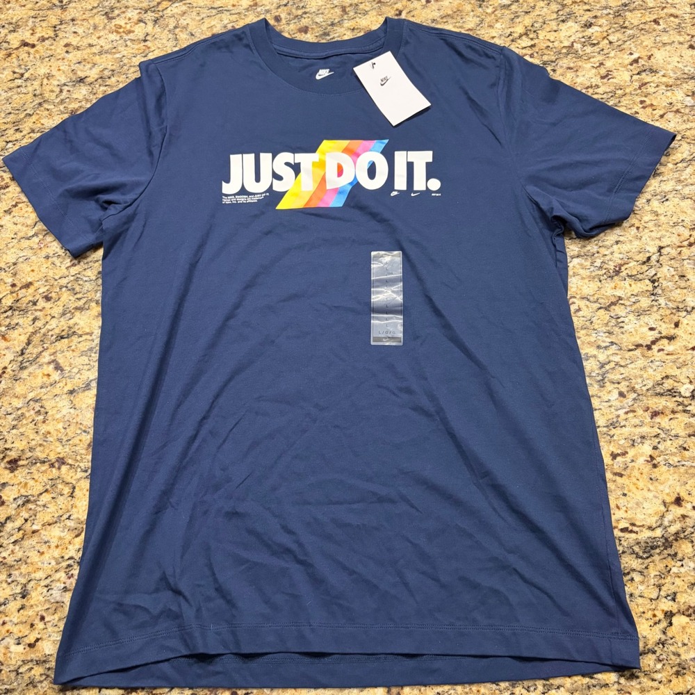 NEW Nike Mens Just Do It Rainbow Graphic Tee Navy Blue Shirt Large ws